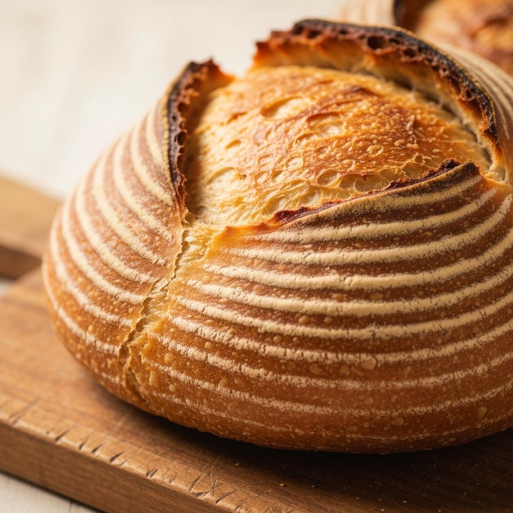 Pan de masa madre con corteza abierta y miga alveolada